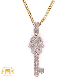 14k Gold Hamsa Key Diamond Pendant with 14k Gold Cuban Link Chain