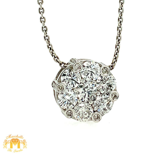 14k White Gold Round Pendant with Round Diamond on Deinty Cable Chain (large round diamonds)