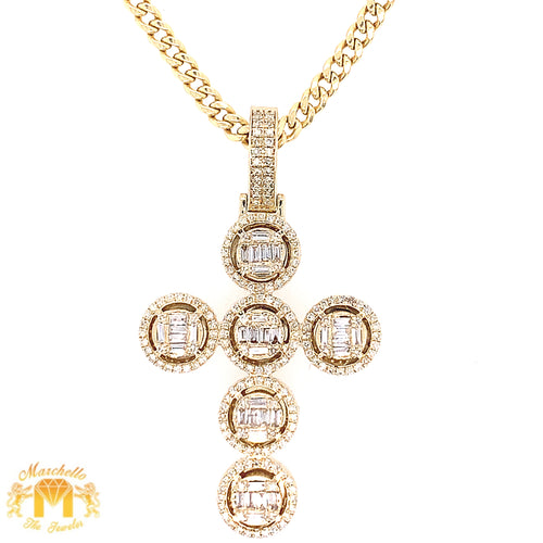 14k Gold Cross Diamond Pendant and Miami Cuban Link Chain Set