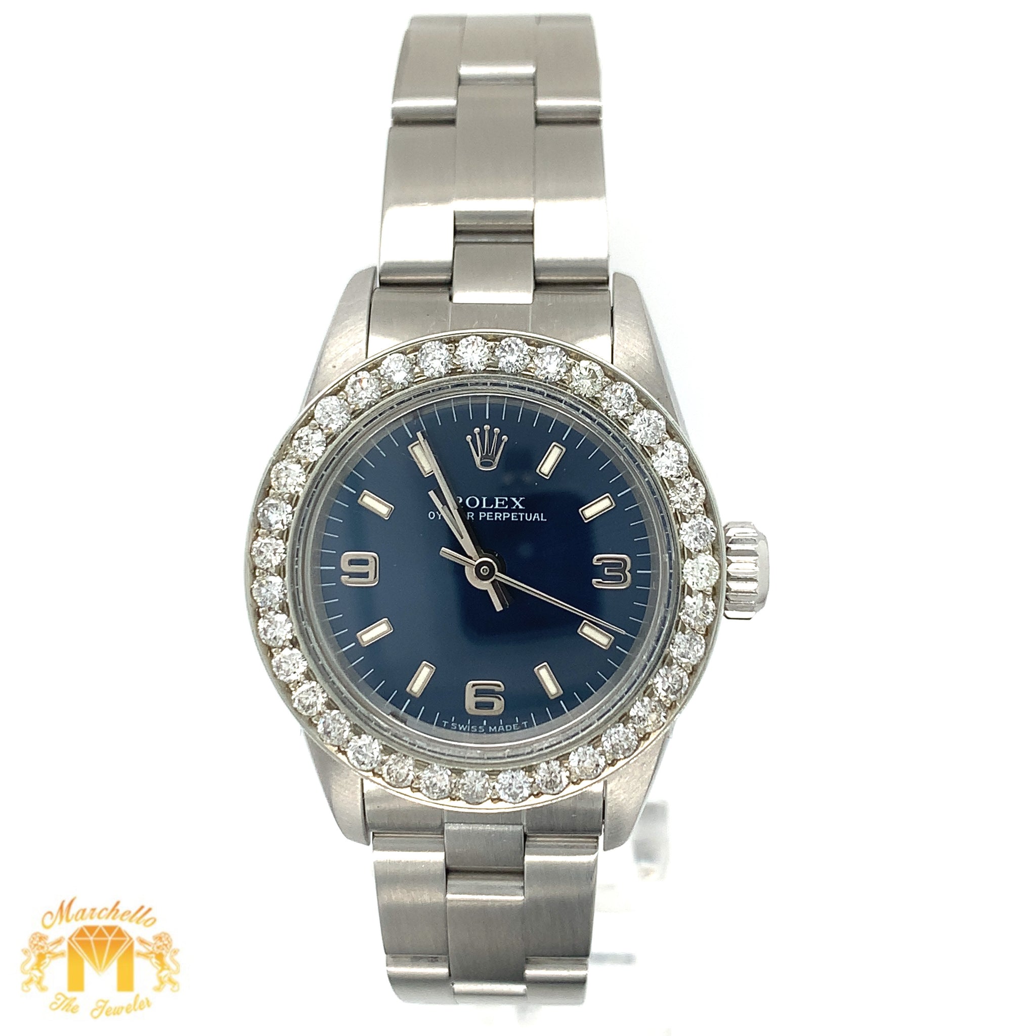 24mm Ladies Rolex Oyster Perpetual Stainless Steel Diamond Watch