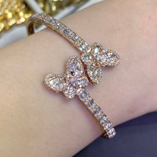 Load image into Gallery viewer, Gold and Diamond Twin Butterflies Cuff Bracelet (choose your color)