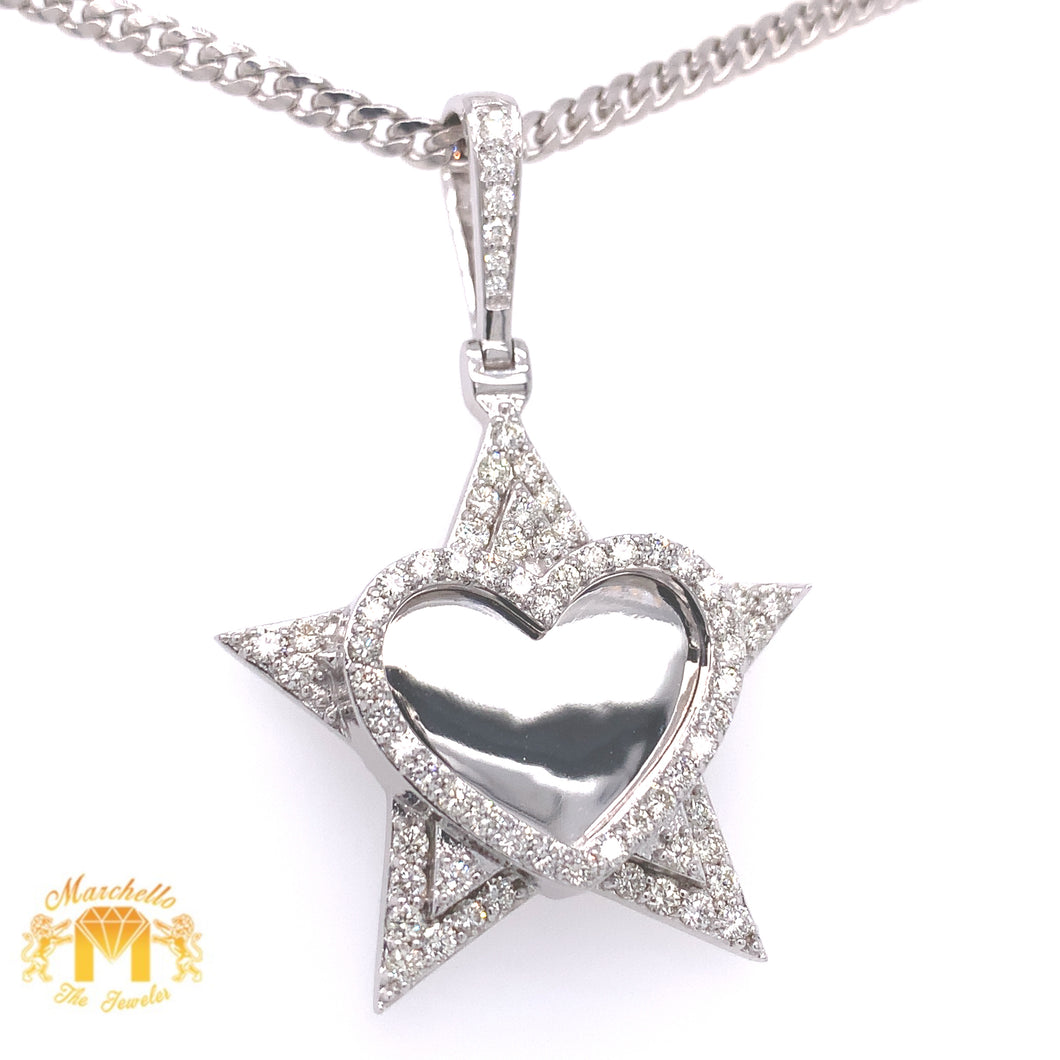 14k Gold Custom Star and Heart Memory Picture Diamond Pendant with a 14k Gold Cuban Link Chain Set