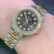 Load image into Gallery viewer, 26mm Ladies’ Rolex Datejust Diamond  Watch with Two-tone Jubilee Bracelet (custom black diamond dial)