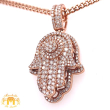 Load image into Gallery viewer, 14k Gold Large Hamsa Diamond Pendant and Gold Cuban Link Chain Set
