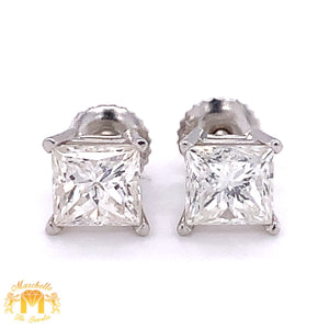 14k Gold Stud Earrings with Princess-cut Solitaire Diamond