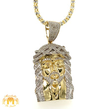 Load image into Gallery viewer, Gold and Diamond Jesus Face Diamond Pendant, 2mm Ice Link Chain (choose your color)