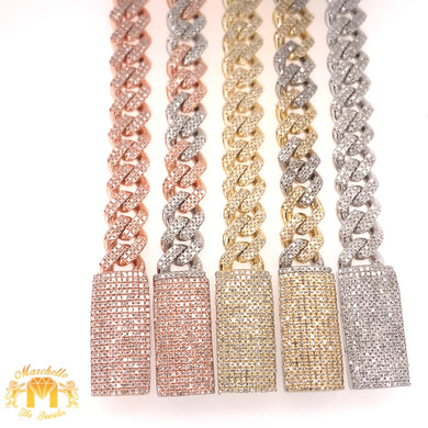 Gold and Diamond 9mm Box Clasp Miami Cuban Bracelet with round Diamond (solid)