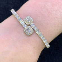 Load image into Gallery viewer, Gold and Diamond Twin Squares Cuff  Bracelet (choose gold color)
