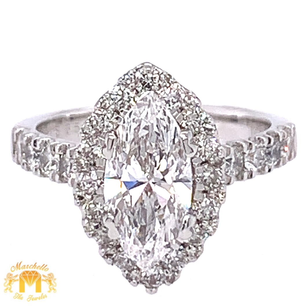 18k White Gold Engagement Diamond Ring (1.52ct Marquis Solitaire Center Stone)