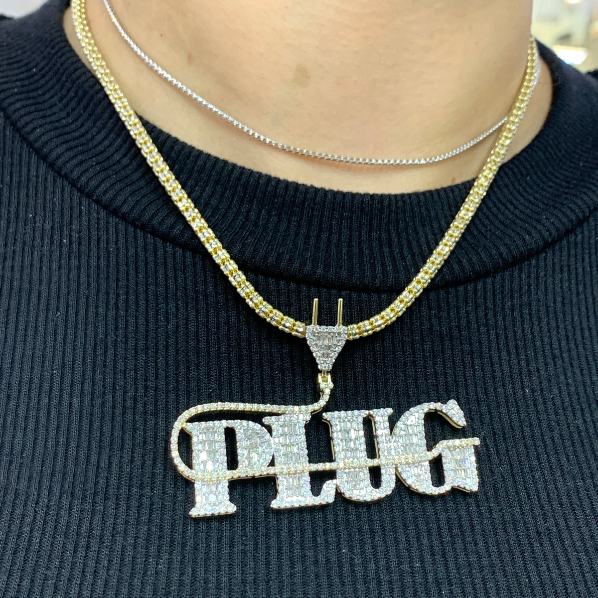 Diamond Plug Chain Gold and Diamond Plug Pendant and Gold Ice Link Chain – MTJ