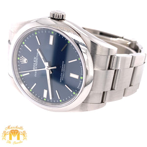 39mm Rolex Oyster Perpetual Watch with Stainless Steel Band (royal blue dial, papers)