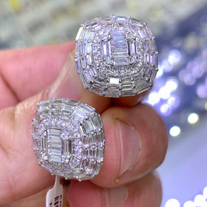 VVS/vs high clarity diamonds set in a 18k White Gold 16.5mm Spider Web Diamond Earrings (large VVS baguettes)