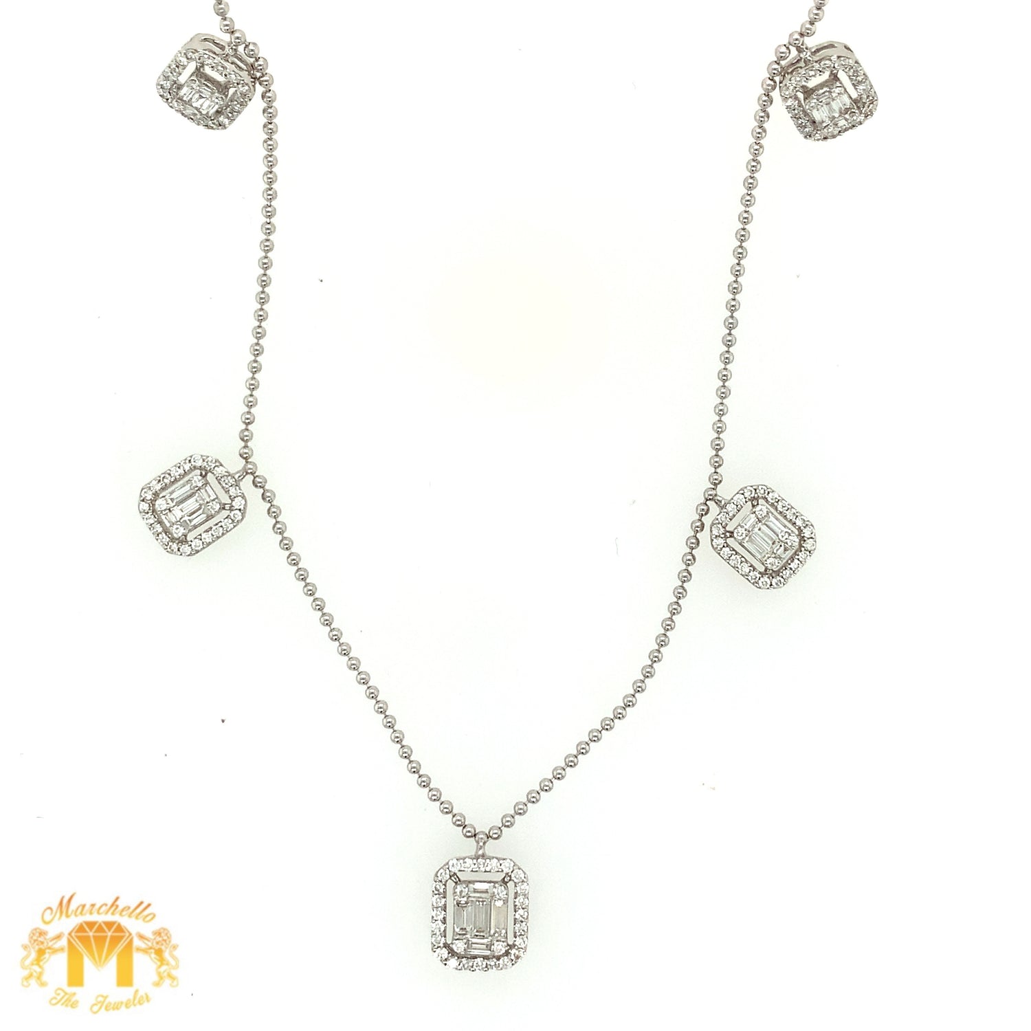 VVS/vs high clarity diamonds set in a 18k White Gold 5 Squares Ladies' Diamond Necklace (VVS baguettes)