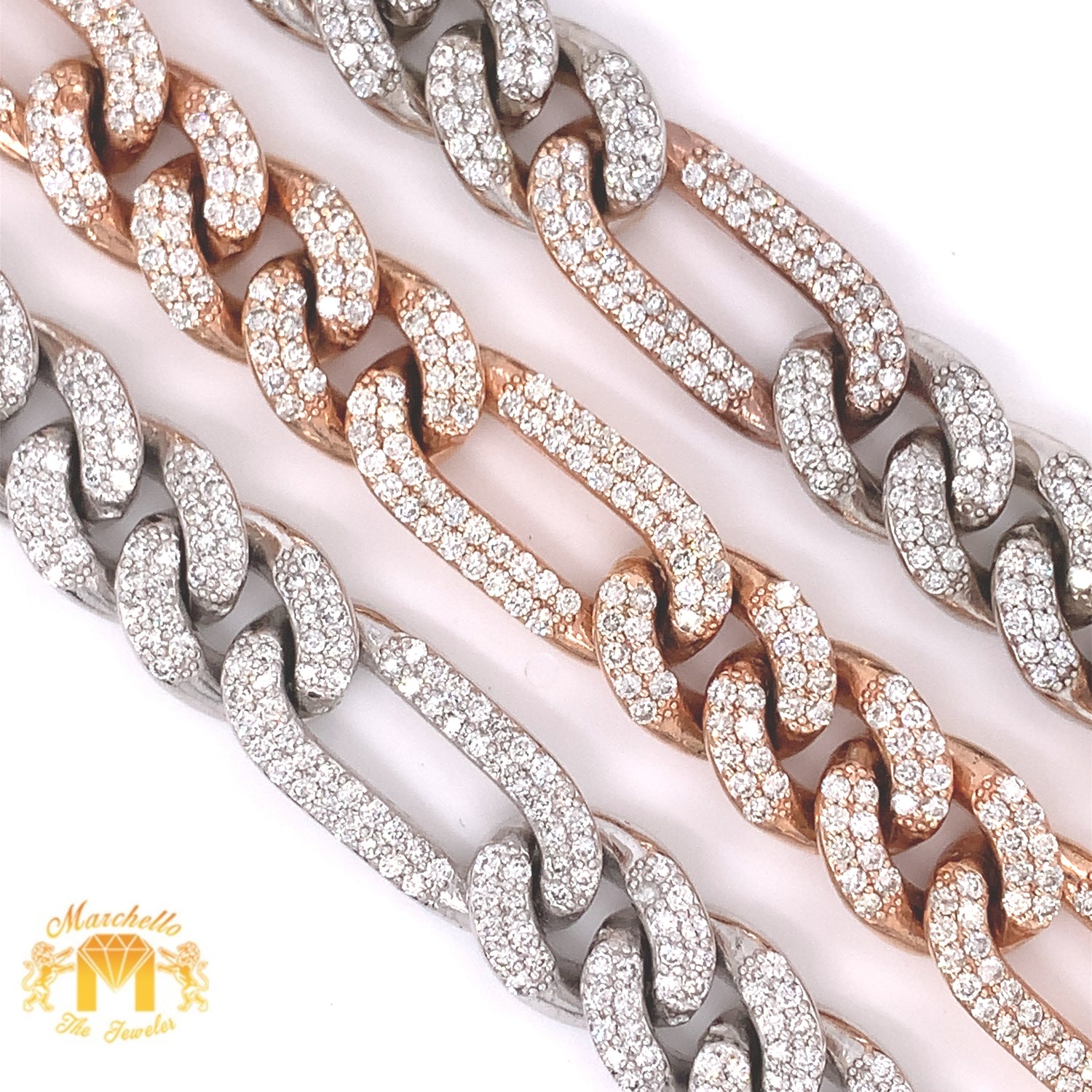 9.5ct Round Diamond and 14k Gold 12mm Figaro Bracelet (solid, diamond box clasp)