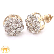 Load image into Gallery viewer, Gold and Diamond Flower Earrings with Large Diamonds