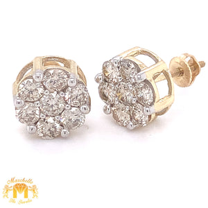 Gold and Diamond Flower Earrings with Large Diamonds