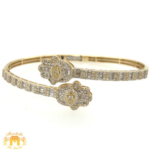 Gold and Diamond Twin Hamsas Cuff Bracelet (choose your color)