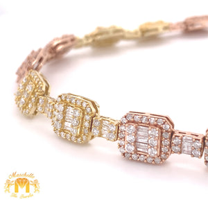 14k Gold Fancy Square Link Chain with Baguette and Round Diamond