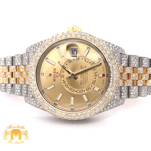 Iced Out Rolex Sky-dweller Watch with Two-tone Jubilee Bracelet (champagne dial, papers)