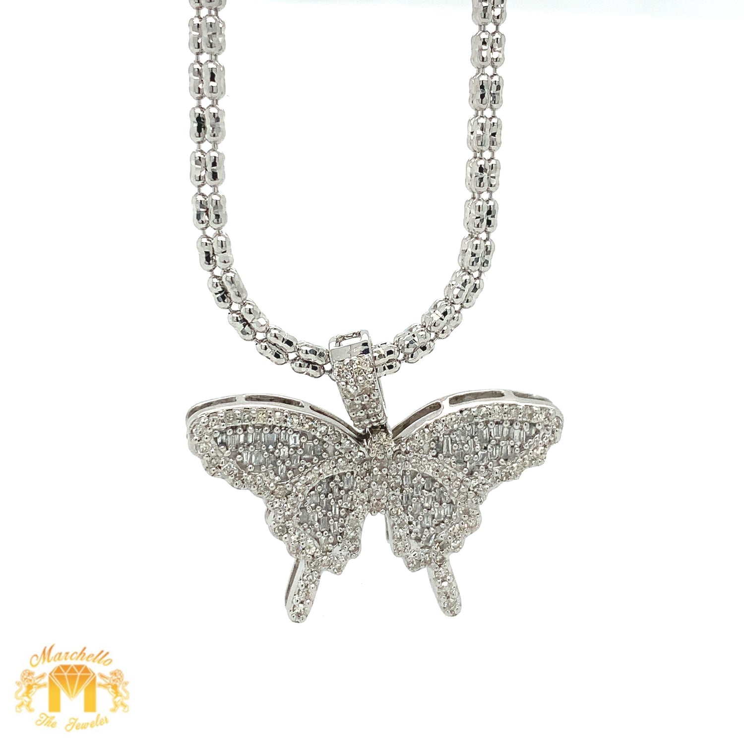 Gold and Diamond Butterfly Pendant and 2mm Ice Link Chain (choose your color)