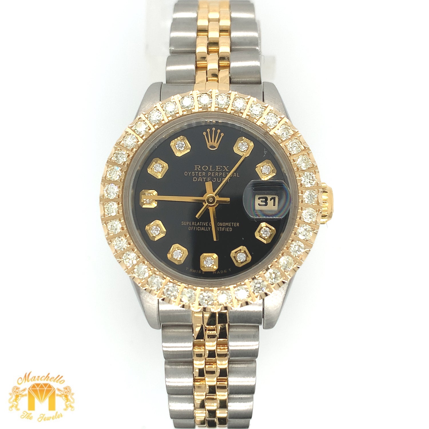 26mm Ladies’ Rolex Datejust Diamond  Watch with Two-tone Jubilee Bracelet (custom black diamond dial)
