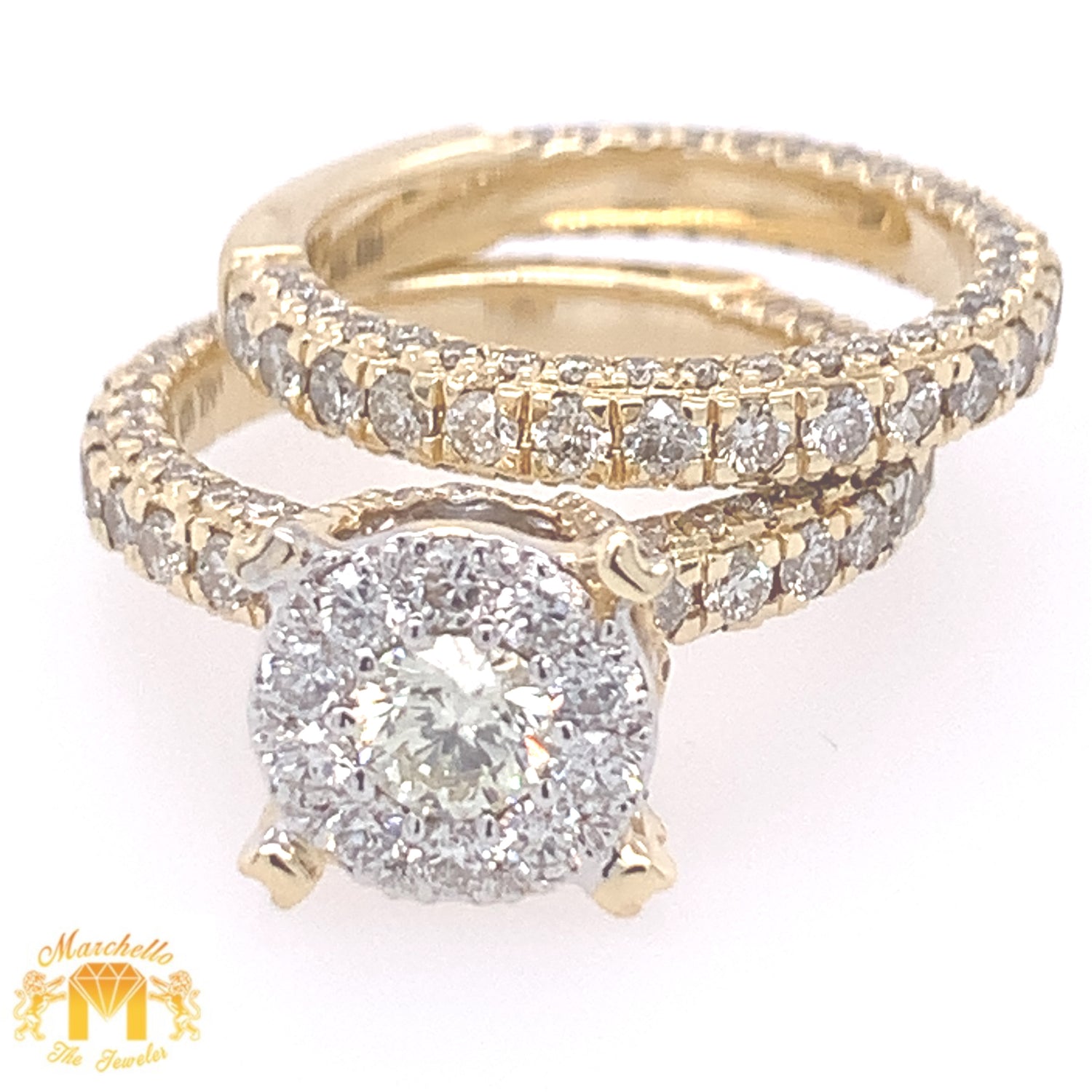 14k Gold 2-piece Bridal Set with round diamonds (high rise)