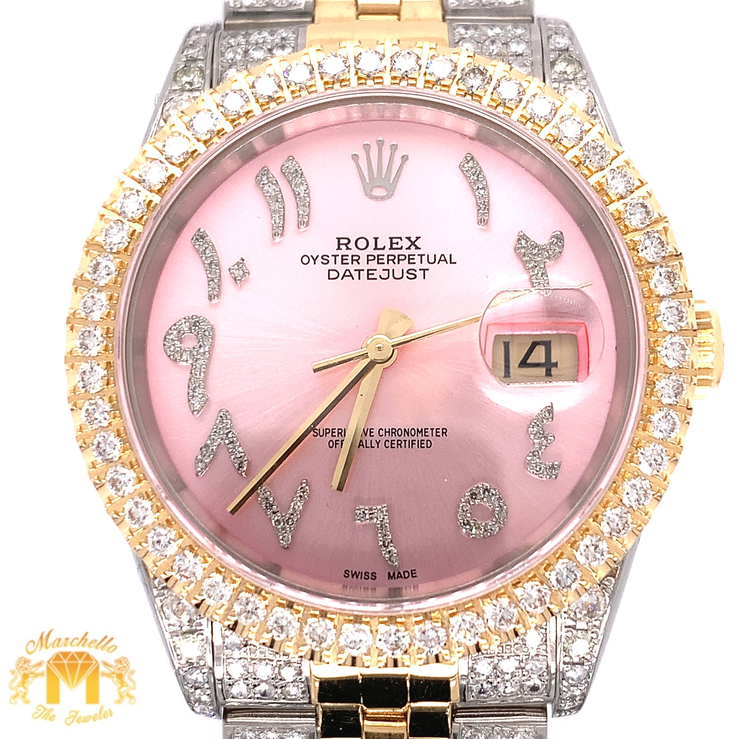 36mm Stainless Steel Rolex Datejust Watch with Two-tone Jubilee Bracelet (quick-set, custom diamond dial)