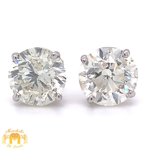 4.08ct Round Solitaire Diamond 14k White Gold Stud Earrings