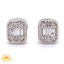 Load image into Gallery viewer, Baguette and Round Diamond 14k White Gold Earrings