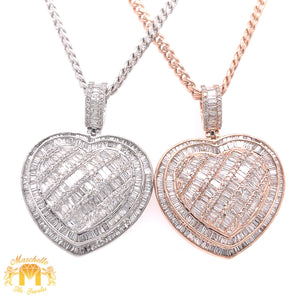Womens XL 14k Gold Heart Diamond Charm + 10k Gold Cuban Chain Set