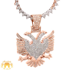 14k Gold Two-Headed Eagle Diamond Pendant and Gold Diamond Tennis Chain Set (various colors)