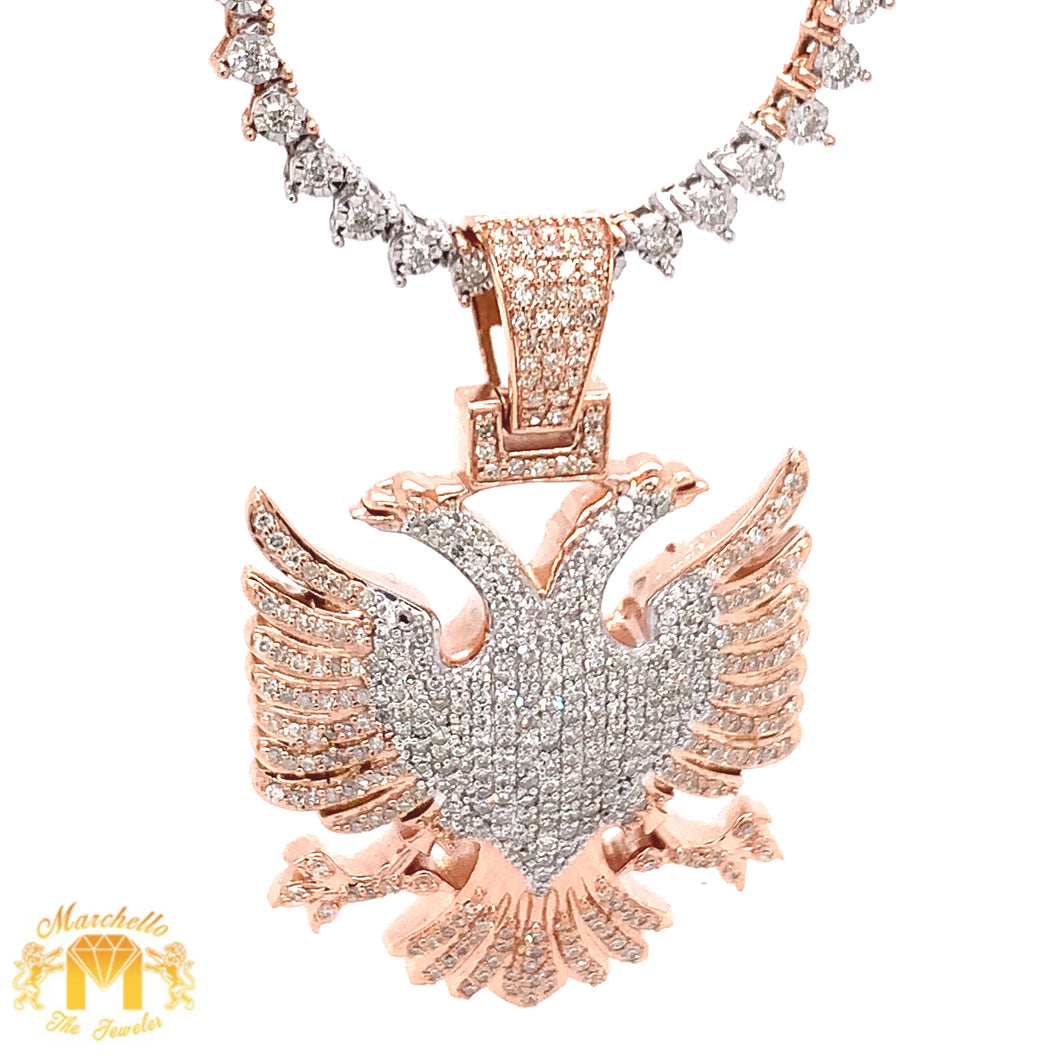 14k Gold Two-Headed Eagle Diamond Pendant and Gold Diamond Tennis Chain Set (various colors)