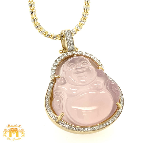 Gold and Diamond Laughing Buddha Pendant and Optional 2mm Ice Link Chain (choose your color)