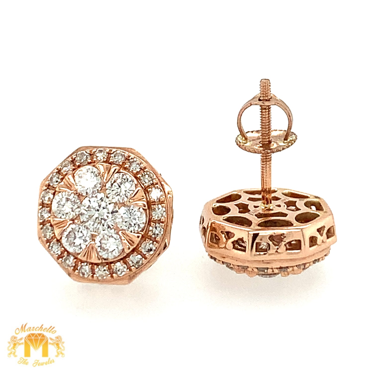 14k Gold Octagon Diamond Earrings (choose a color)