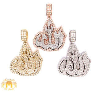 14k Gold 3D Allah Pendant with Round Diamond and Gold Cuban Link Chain Set