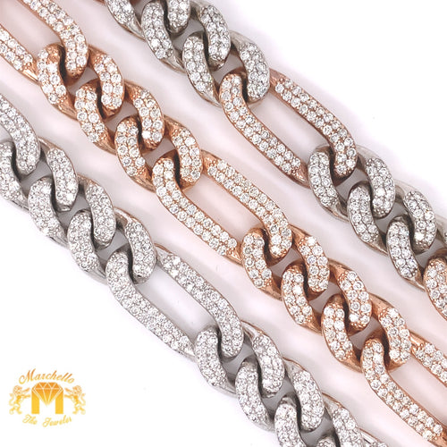 9.5ct Round Diamond and 14k Gold 12mm Figaro Bracelet (solid, diamond box clasp)