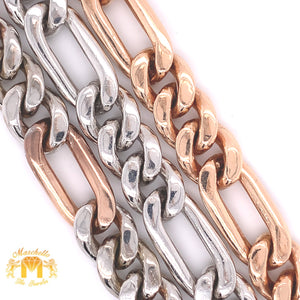 9.5ct Round Diamond and 14k Gold 12mm Figaro Bracelet (solid, diamond box clasp)