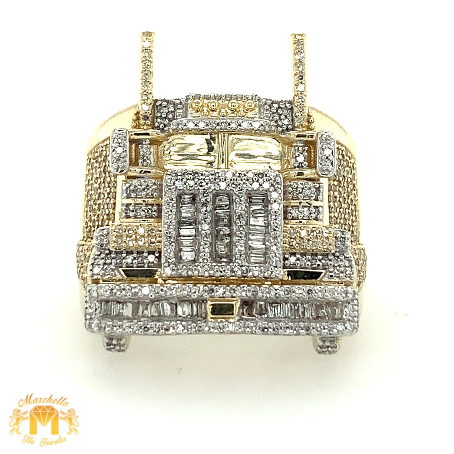 Gold Truck Ring with  baguette and round diamonds