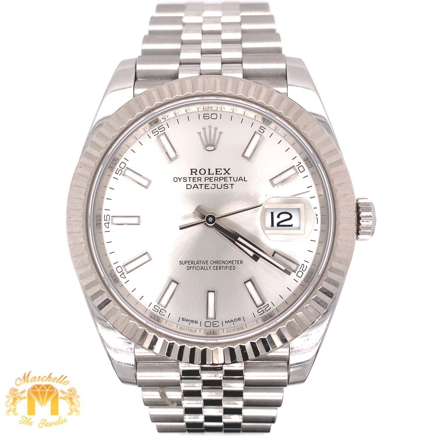 41mm Rolex Datejust 2 Watch with Stainless Steel Jubilee Bracelet (18k white gold fluted bezel)