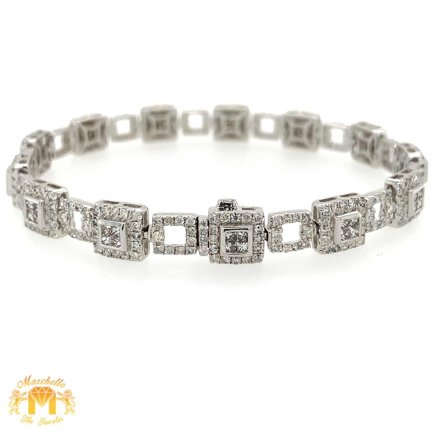 14k Gold Fancy Squares Diamond Bracelet (princesscut diamonds, choose gold color)