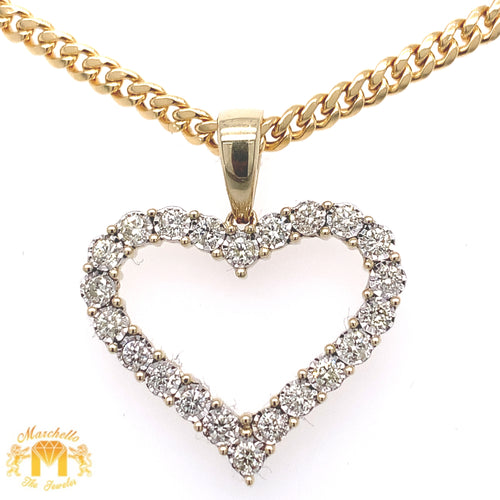 Diamond and Gold Heart Pendant with Gold Cuban Link Chain