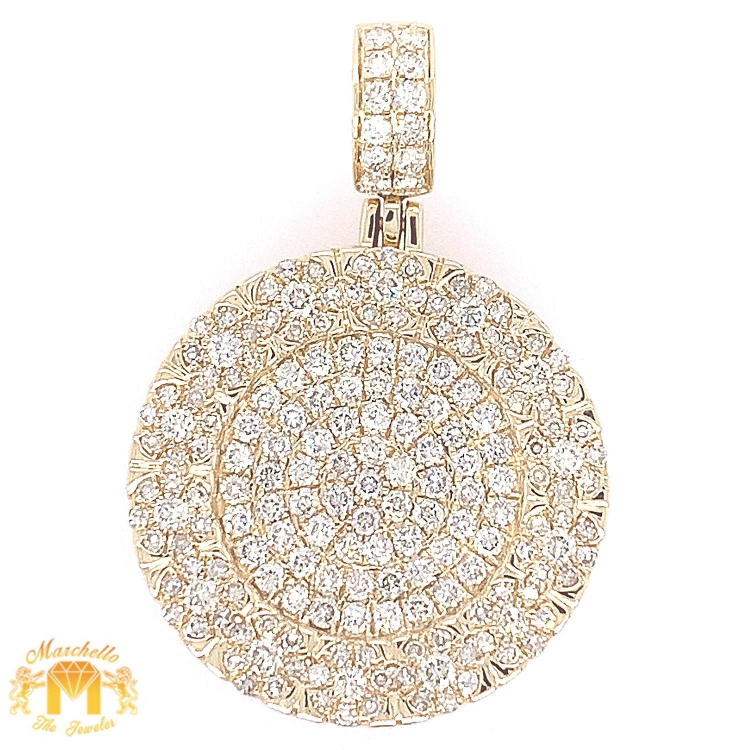 3.76ct Circle Pendant 3D 14k Yellow Gold Round Diamond and Gold Cuban Chain Set