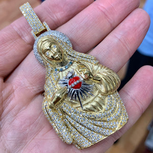 4.10ct Diamond 14k Gold Divine Mary Pendant (Solid Back)