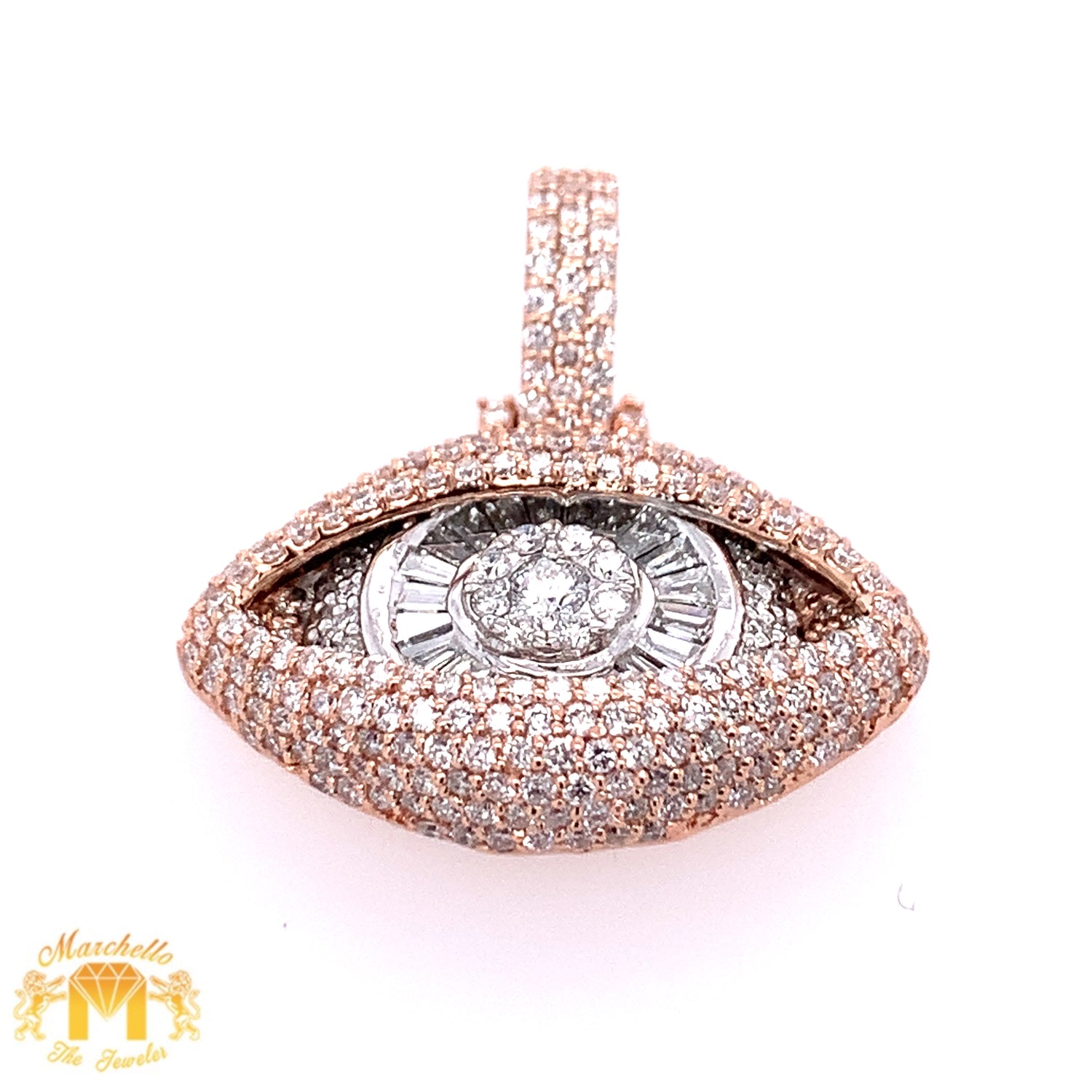 14k Gold Evil Eye Diamond Pendant and Gold Cuban Link Chain
