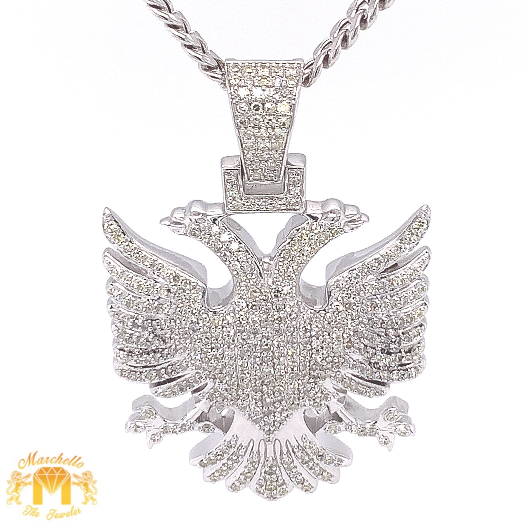 14k Gold Large Two-Headed Eagle Diamond Pendant and Gold Cuban Link Chain (solid back)
