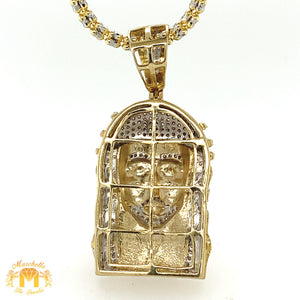 Gold and Diamond Jesus Face Diamond Pendant, 2mm Ice Link Chain (choose your color)