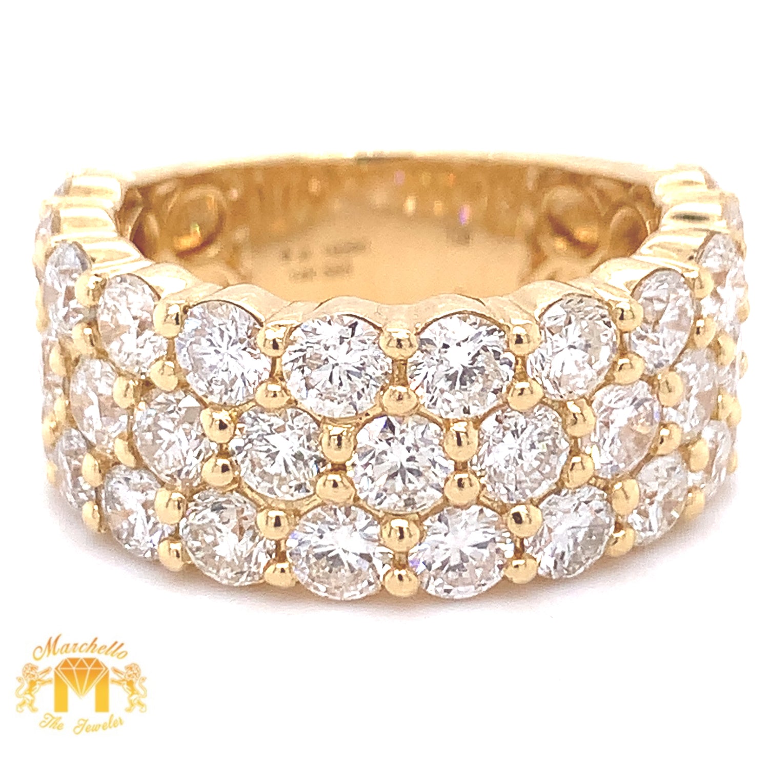 7.82ct Diamond and 14k Gold Men's Wedding Band  (3 rows of jumbo round diamonds)