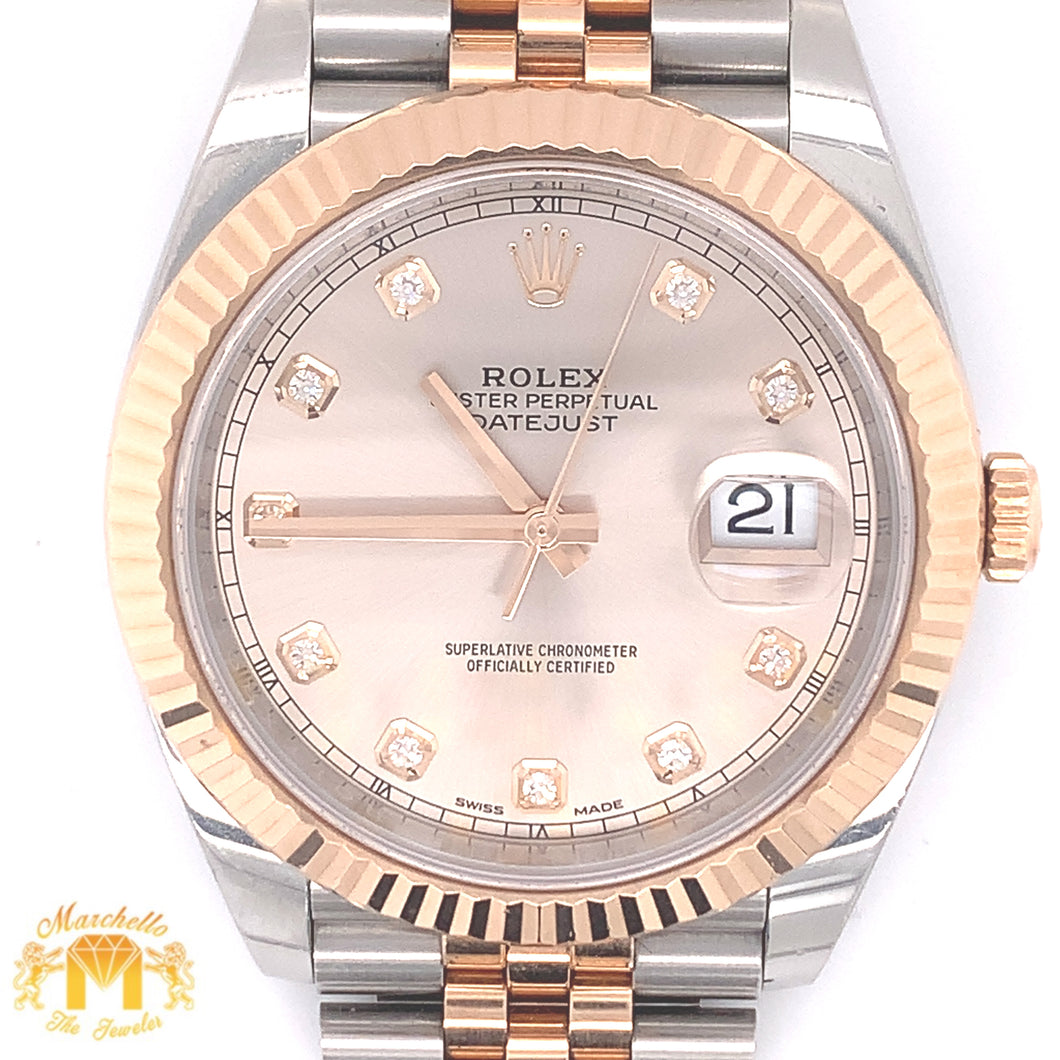 41mm Rolex Datejust 2 Watch with Two-tone Jubilee Bracelet (fluted bezel, rose gold, factory sundust diamond dial)