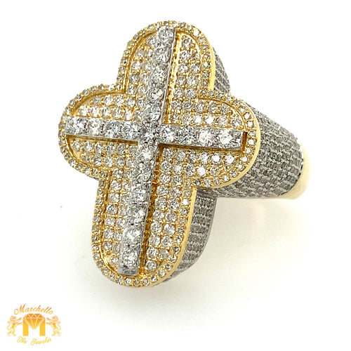 Yellow Gold and Diamond Cross Ring with round diamond (3D)