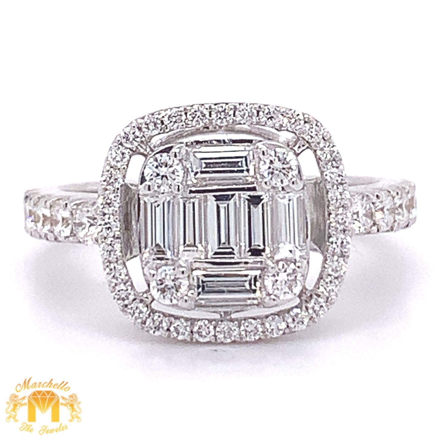 18k White Gold Ladies' Ring with Baguette and Round Diamond (VVS baguettes)